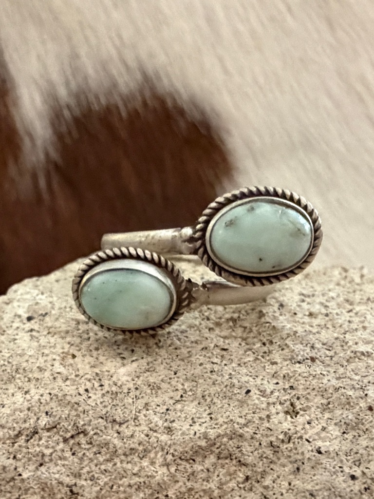 Paloma Variscite 2 Stone Matte Sterling Silver Adjustable By Pass Ring 114$
